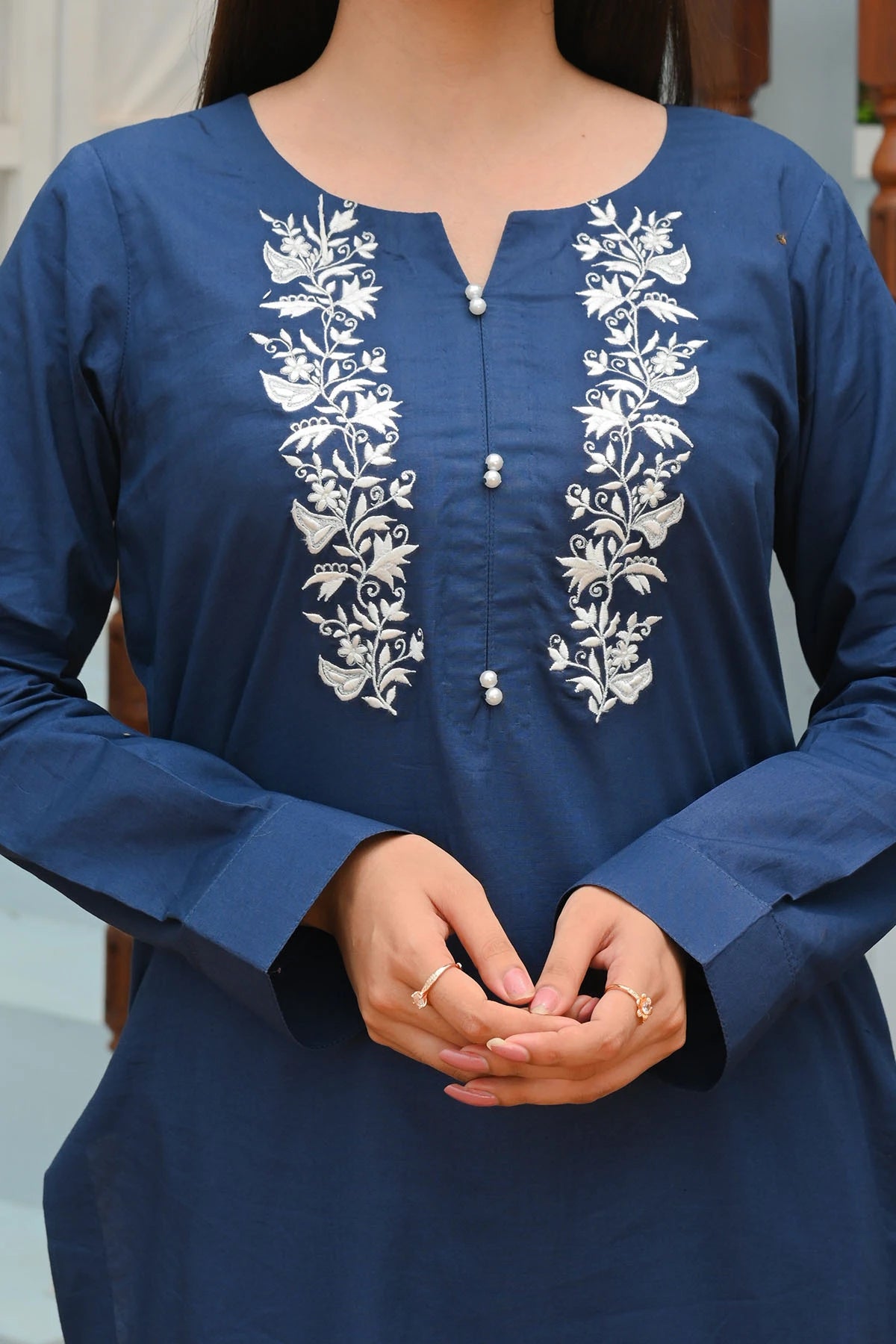 Blue - 1pc Embroidered