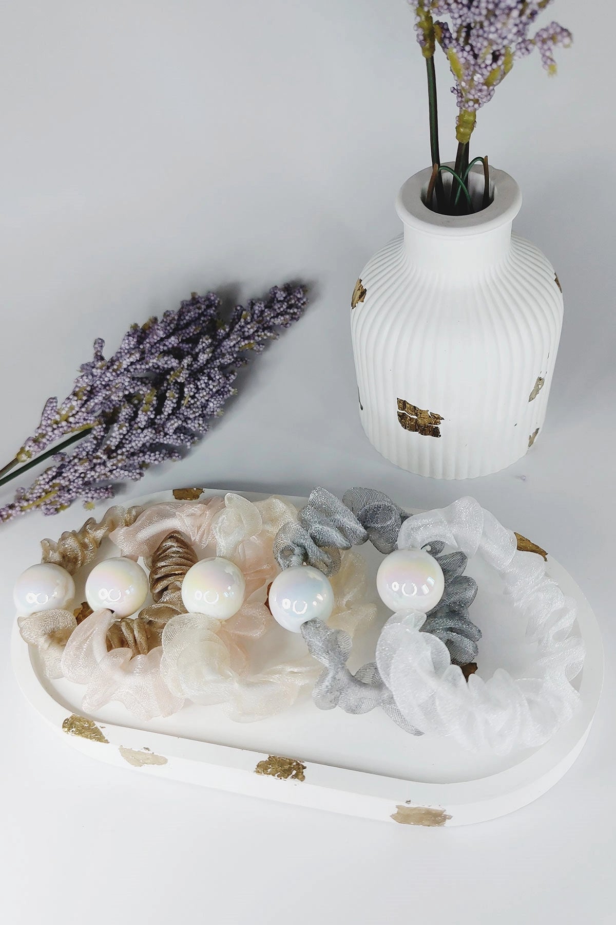 tissue Fabric pearl Hair tie-LA001