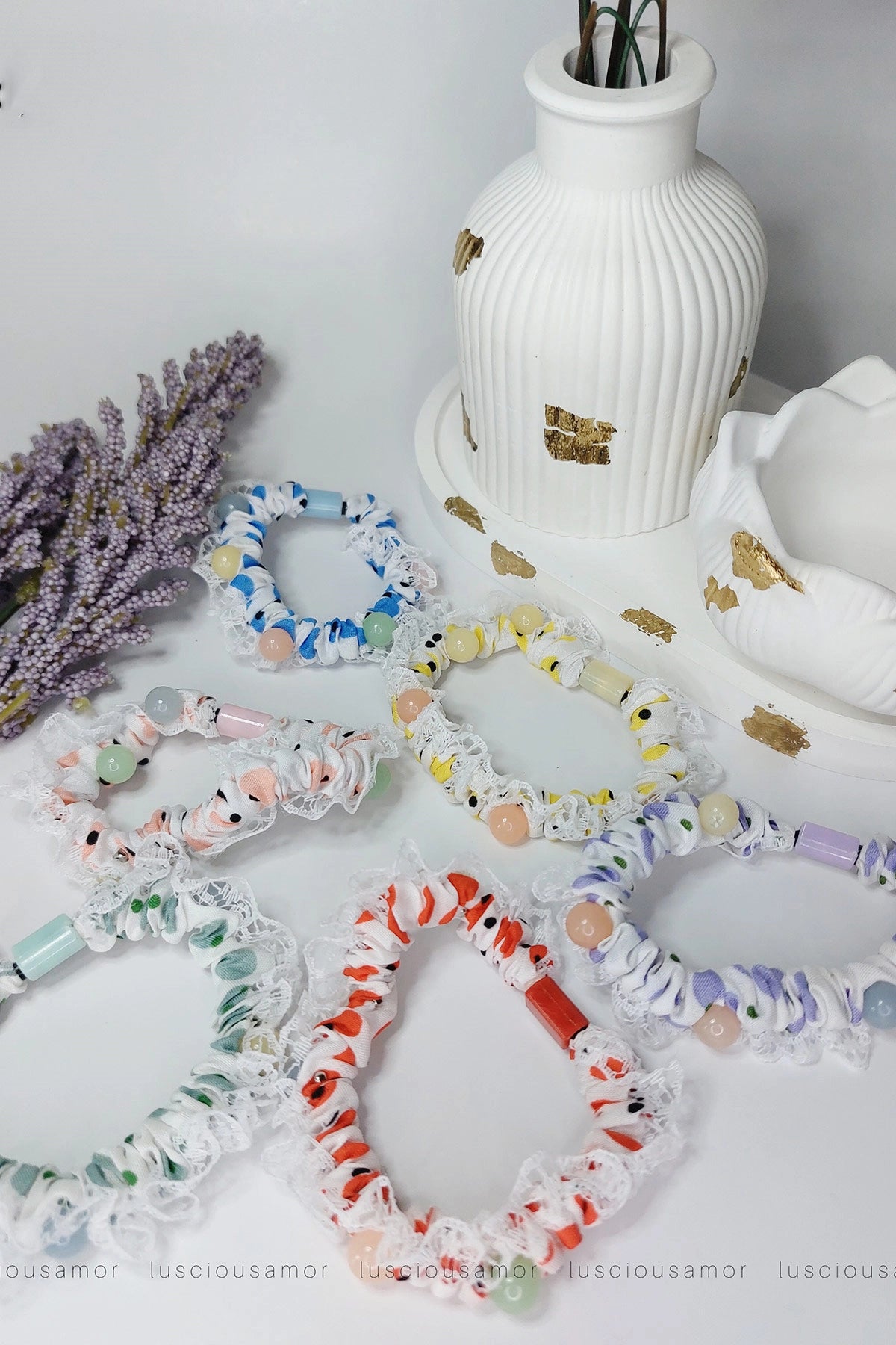 tissue Fabric pearl Hair tie LA001-C