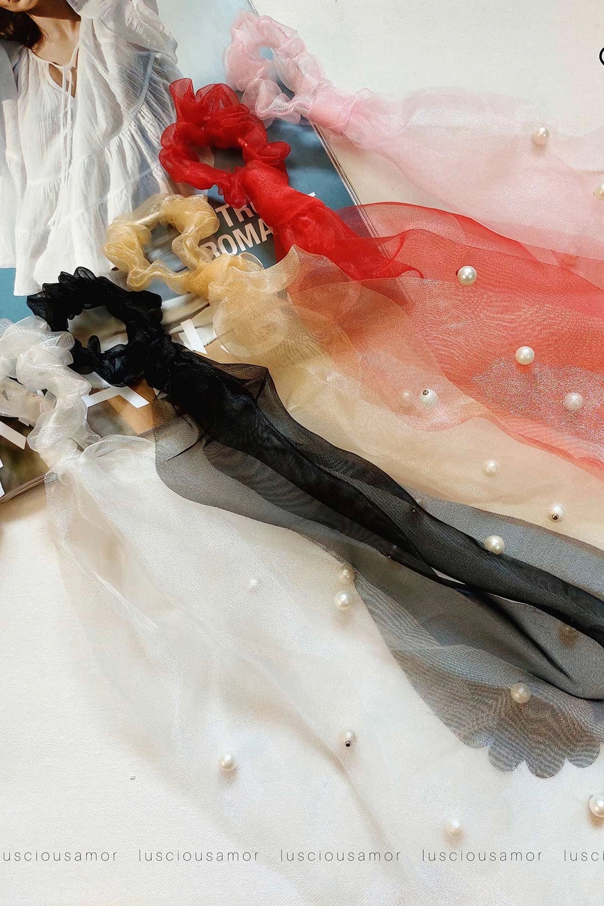 tissue Fabric Bow Hair tie-LA002