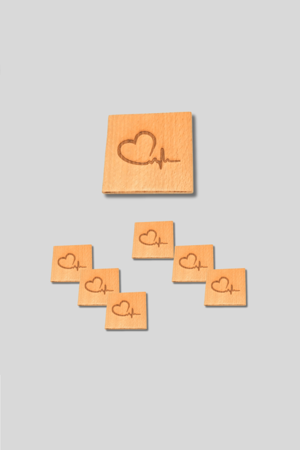 Handcrafted Beech Wood Cup Coaster Set(6 pieces) with Heart Line Engraving