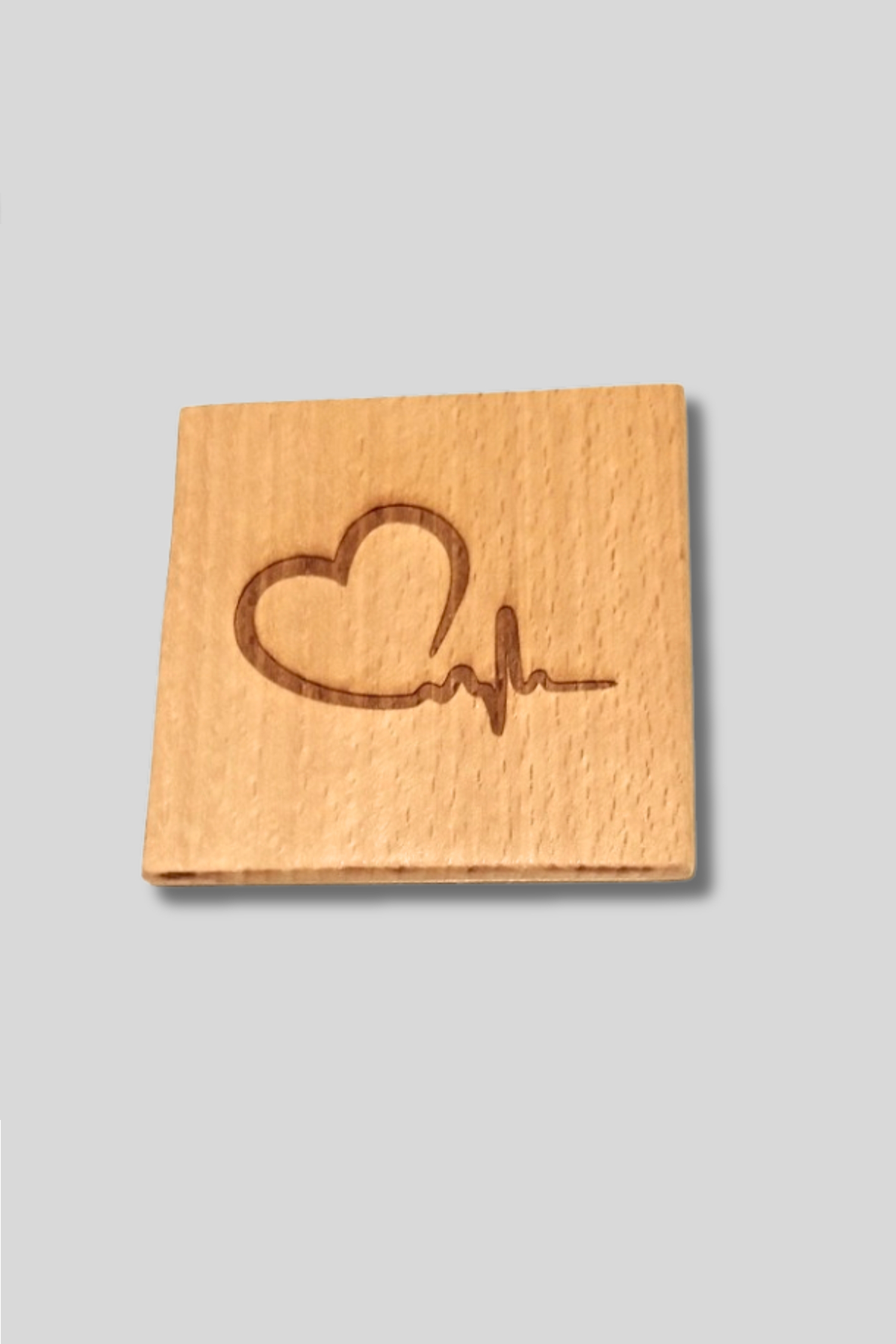 Handcrafted Beech Wood Cup Coaster Set(6 pieces) with Heart Line Engraving