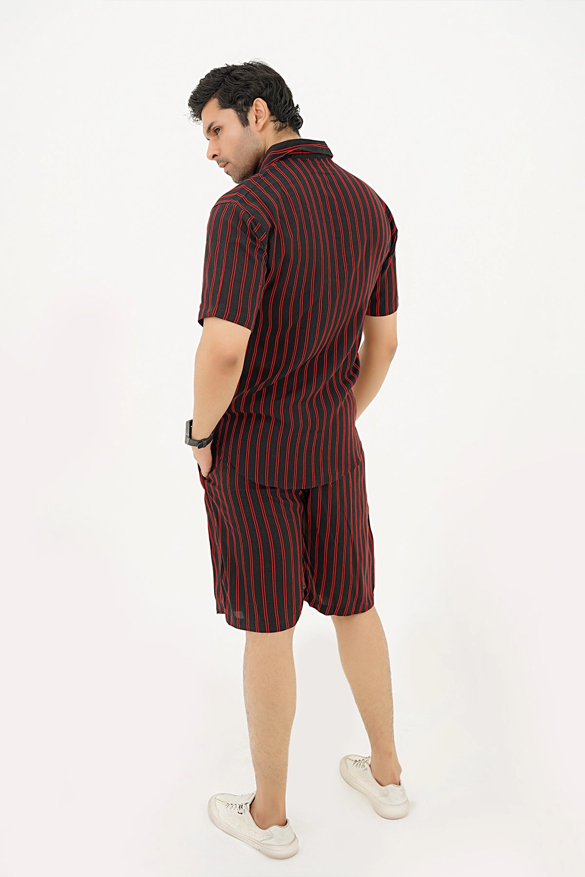 Islander Crimson Wave Stripe Shirt & Shorts Set For Men (A007)