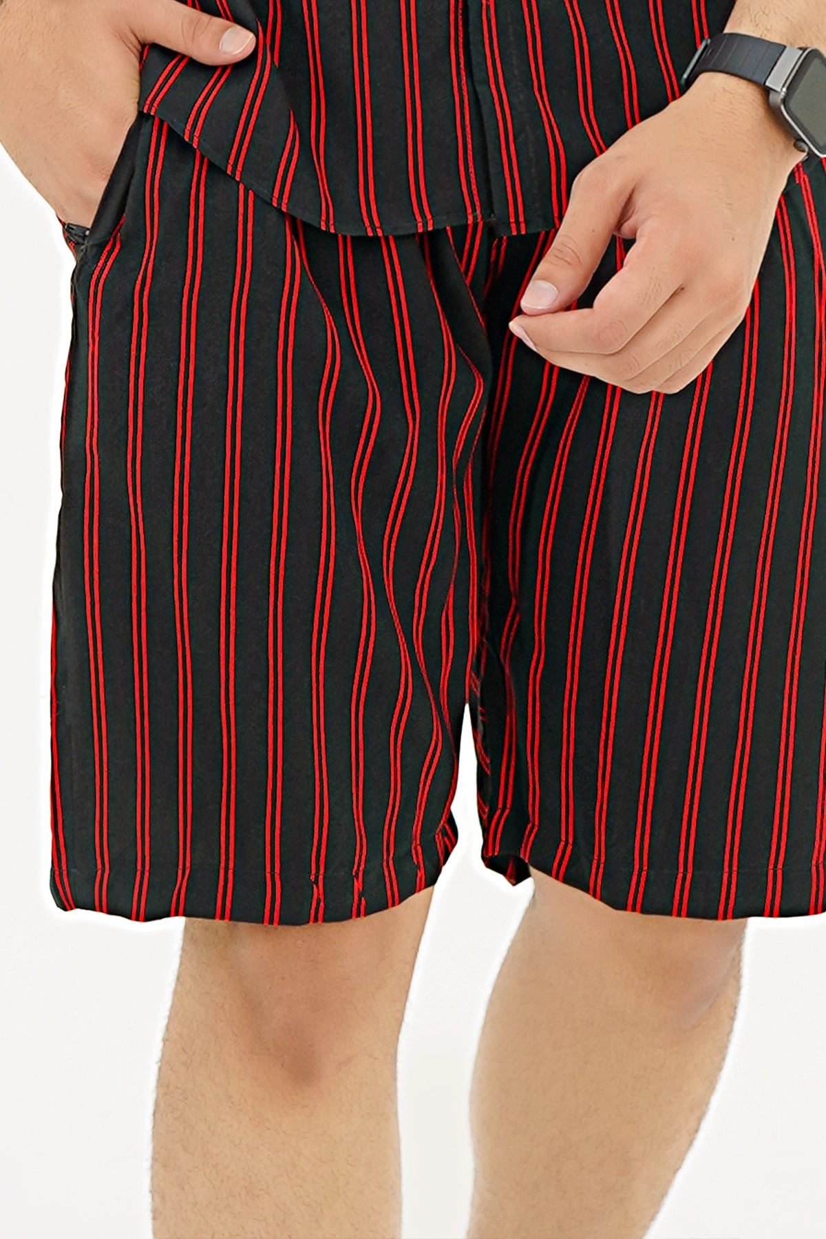 Islander Crimson Wave Stripe Shirt & Shorts Set For Men (A007)