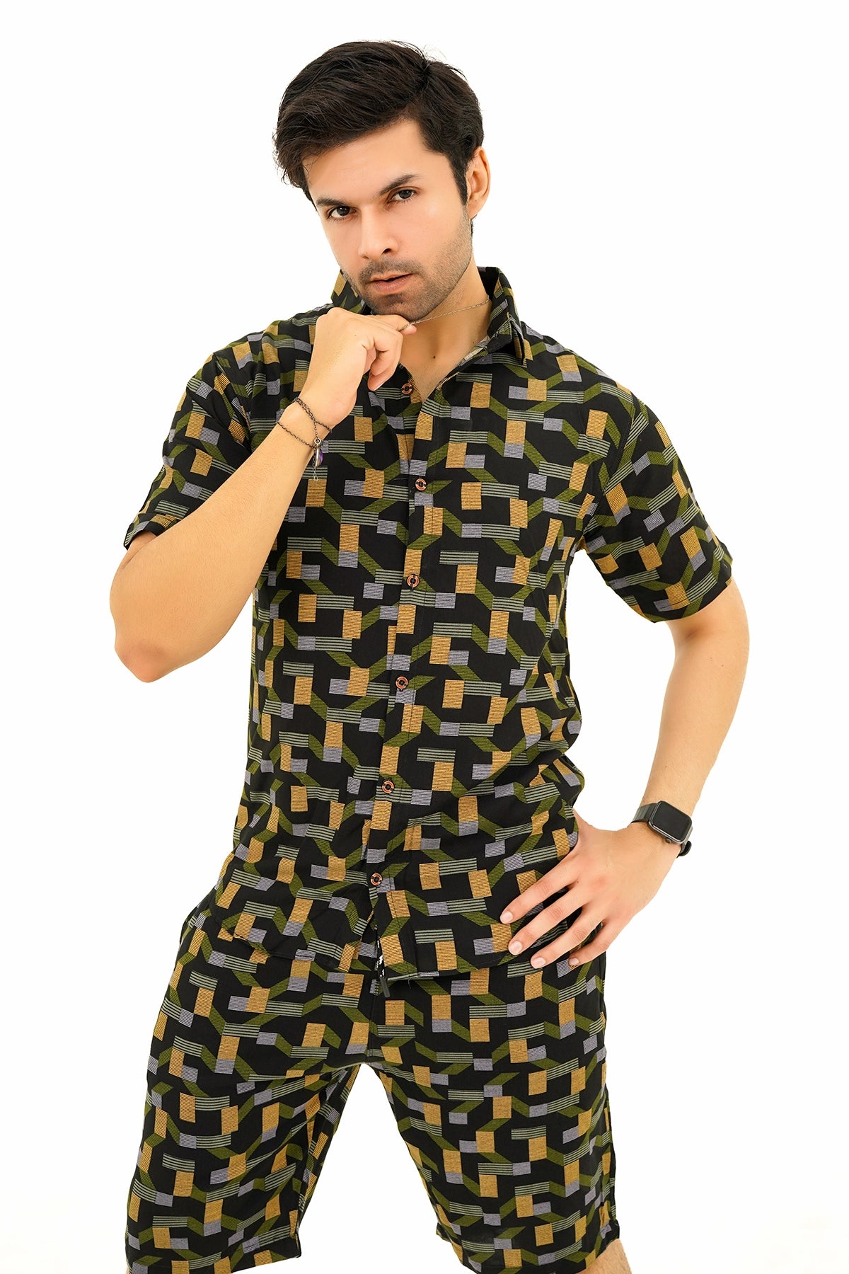 Islander Dune Echo Print Shirt & Shorts Set For Men(A018)