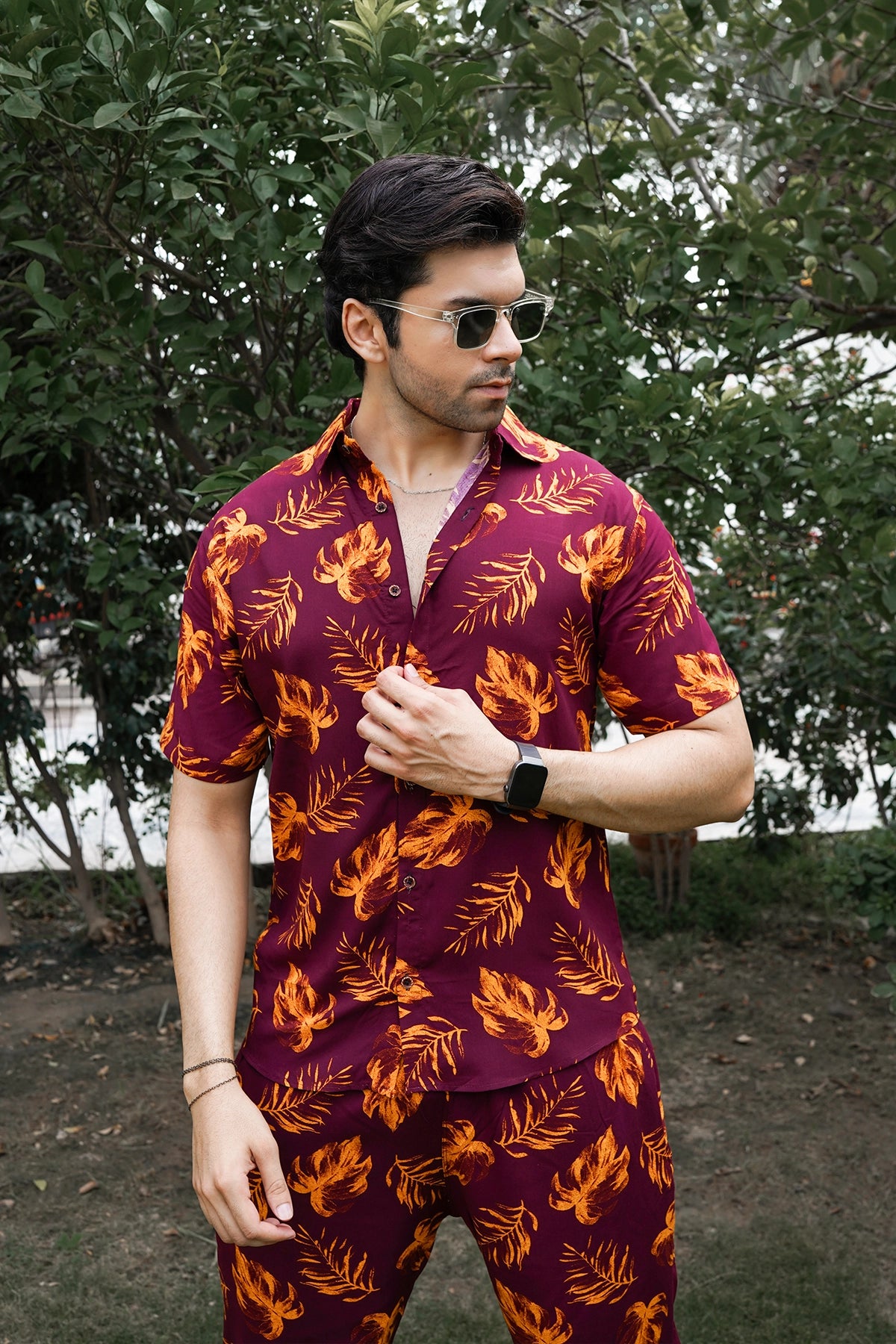 Islander Jungle Sunset Shirt & Shorts Set For Men (A019)