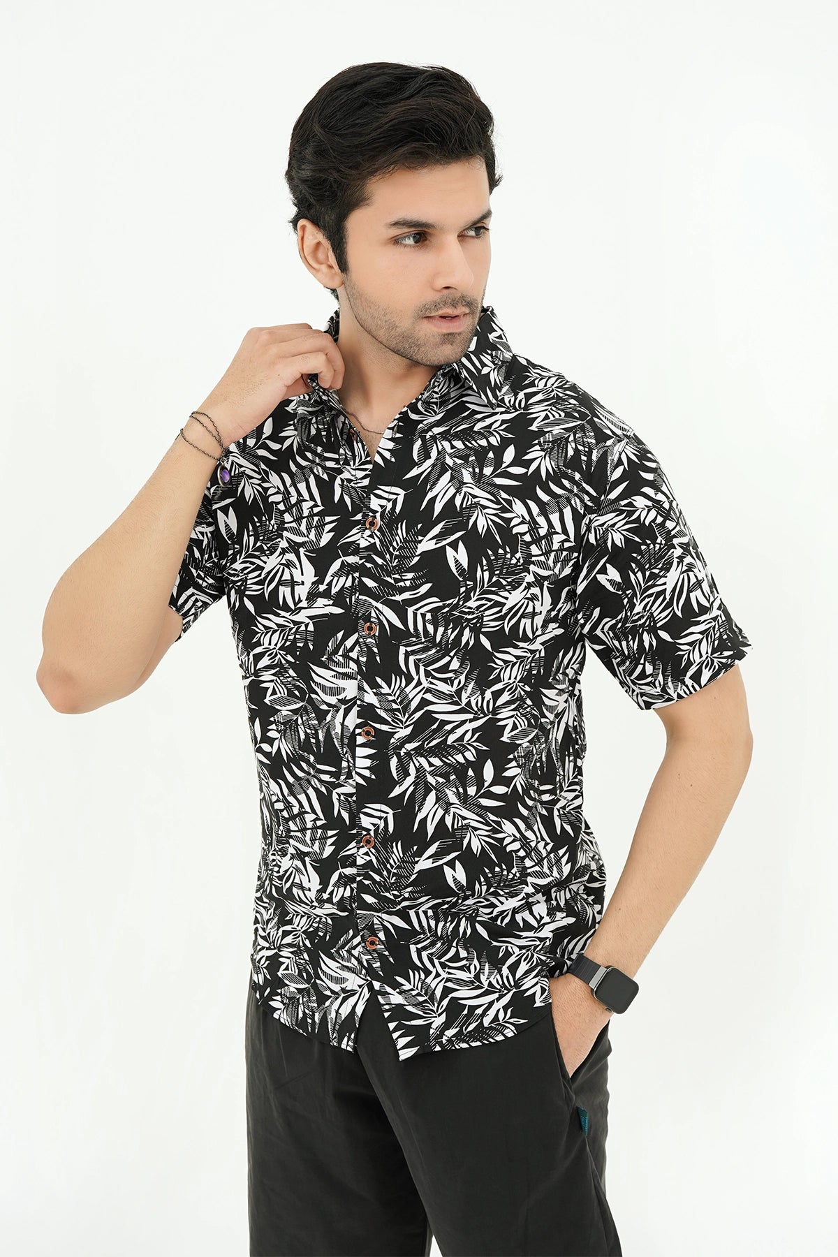 Islander Monochrome Leafstorm Shirt With Black Short(A003)