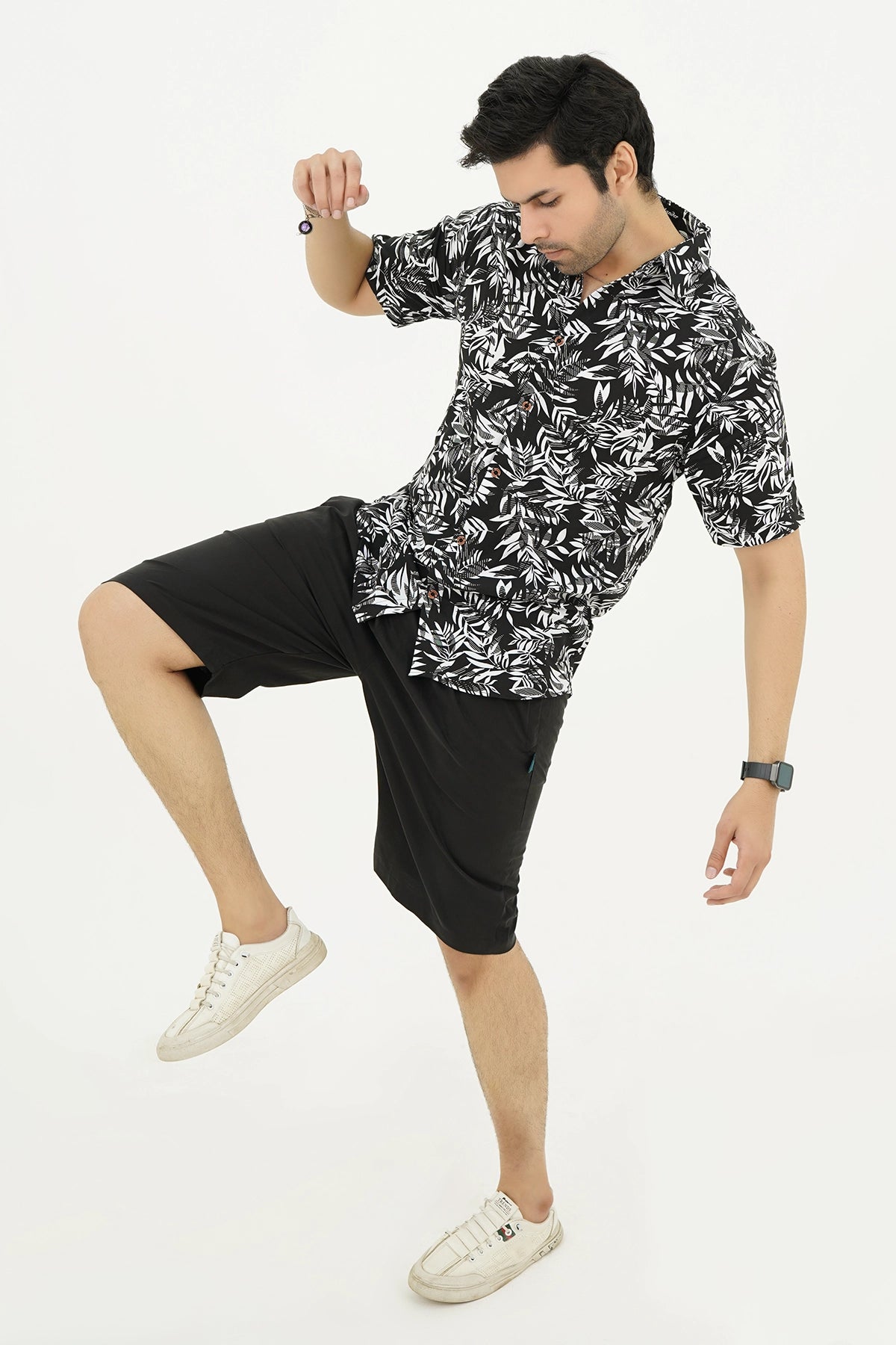 Islander Monochrome Leafstorm Shirt With Black Short(A003)
