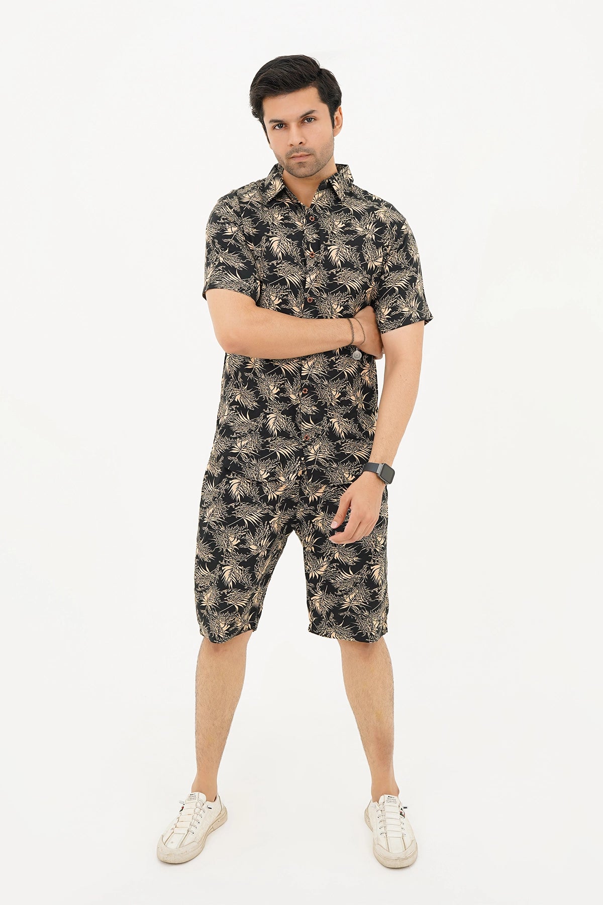 Islander Moonlit Palms Shirt & Shorts Set For Men (A013)