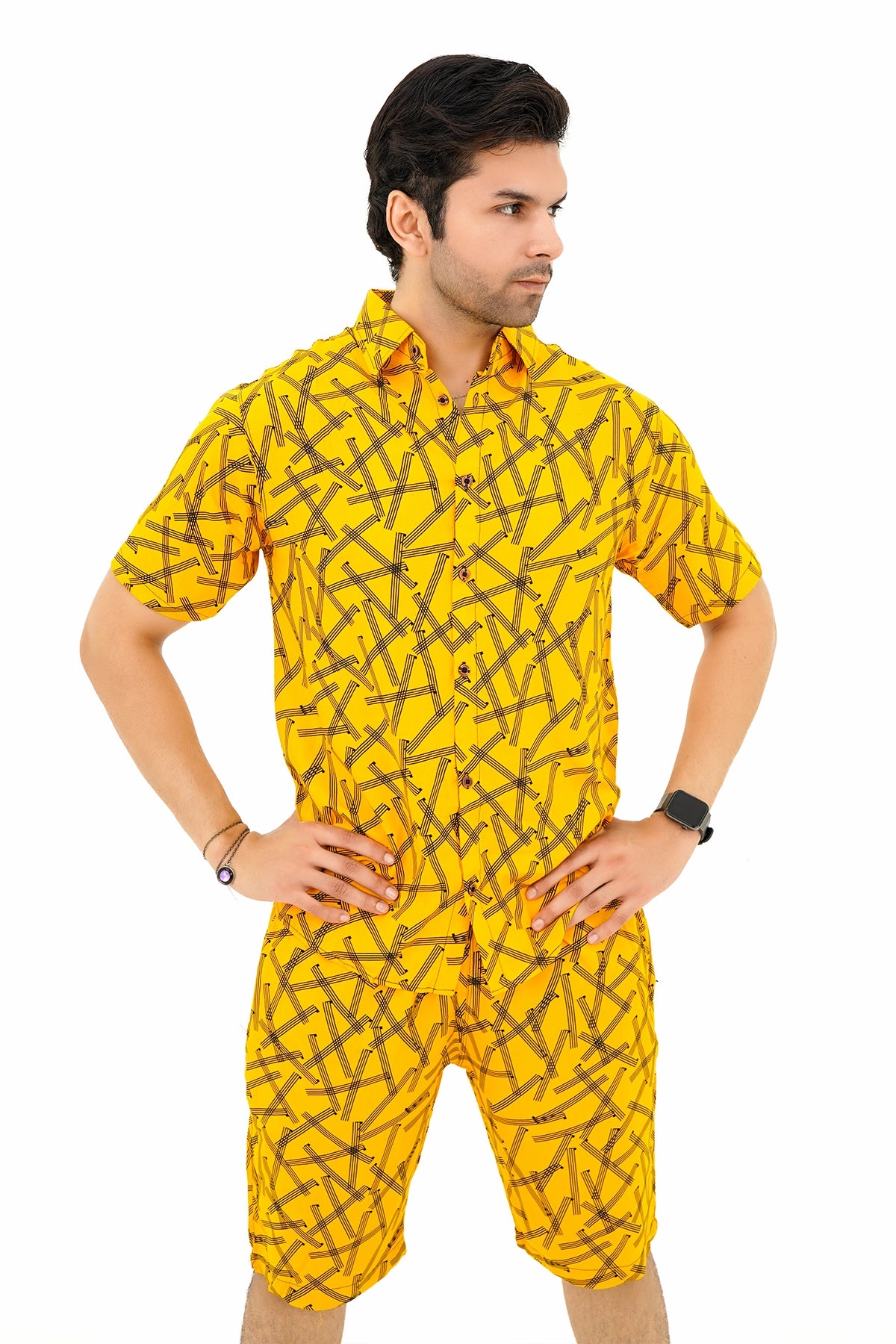 Islander Sandy Gridline Shirt & Shorts Set For Men (A011)