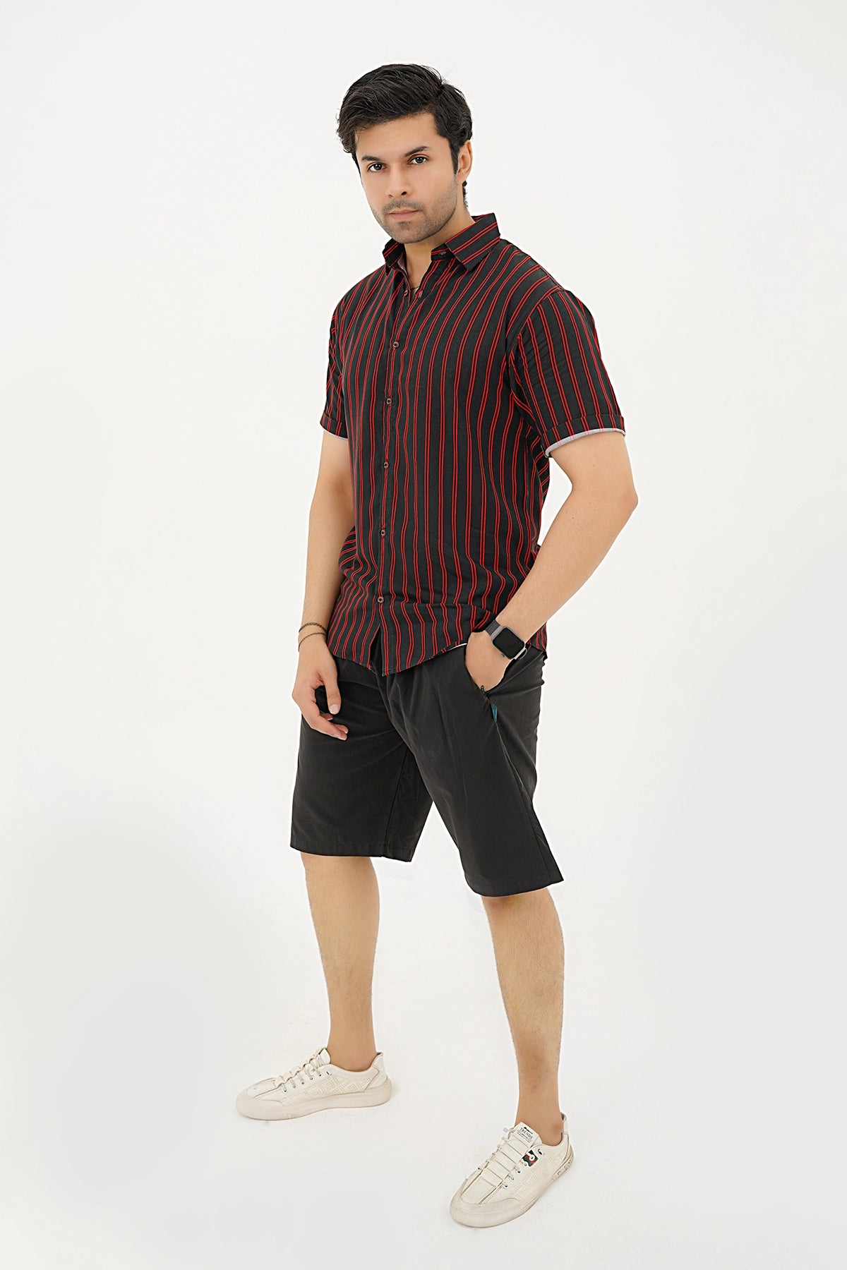Islander Crimson Wave Stripe Shirt With Black Short(A007)
