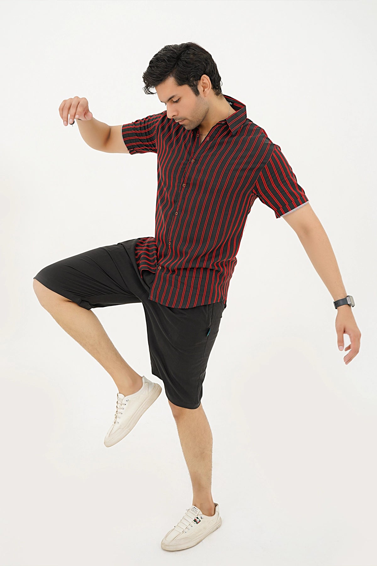 Islander Crimson Wave Stripe Shirt With Black Short(A007)