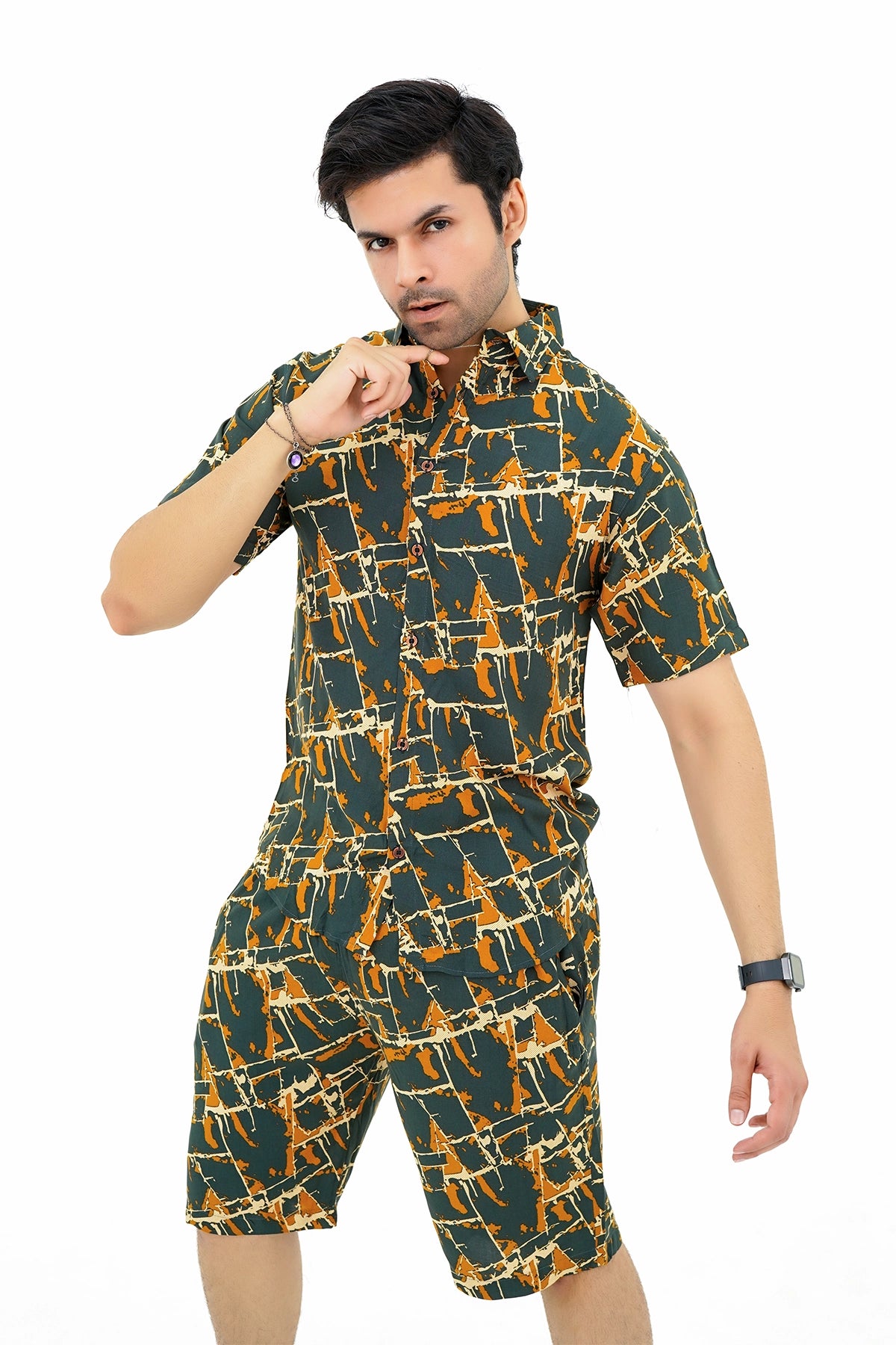 Islander Deep Reef Lines Shirt & Shorts Set For Men (A012)