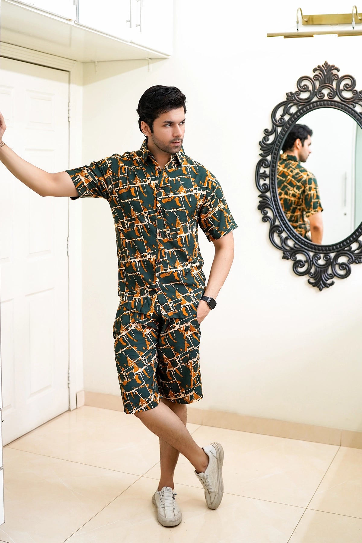 Islander Deep Reef Lines Shirt & Shorts Set For Men (A012)