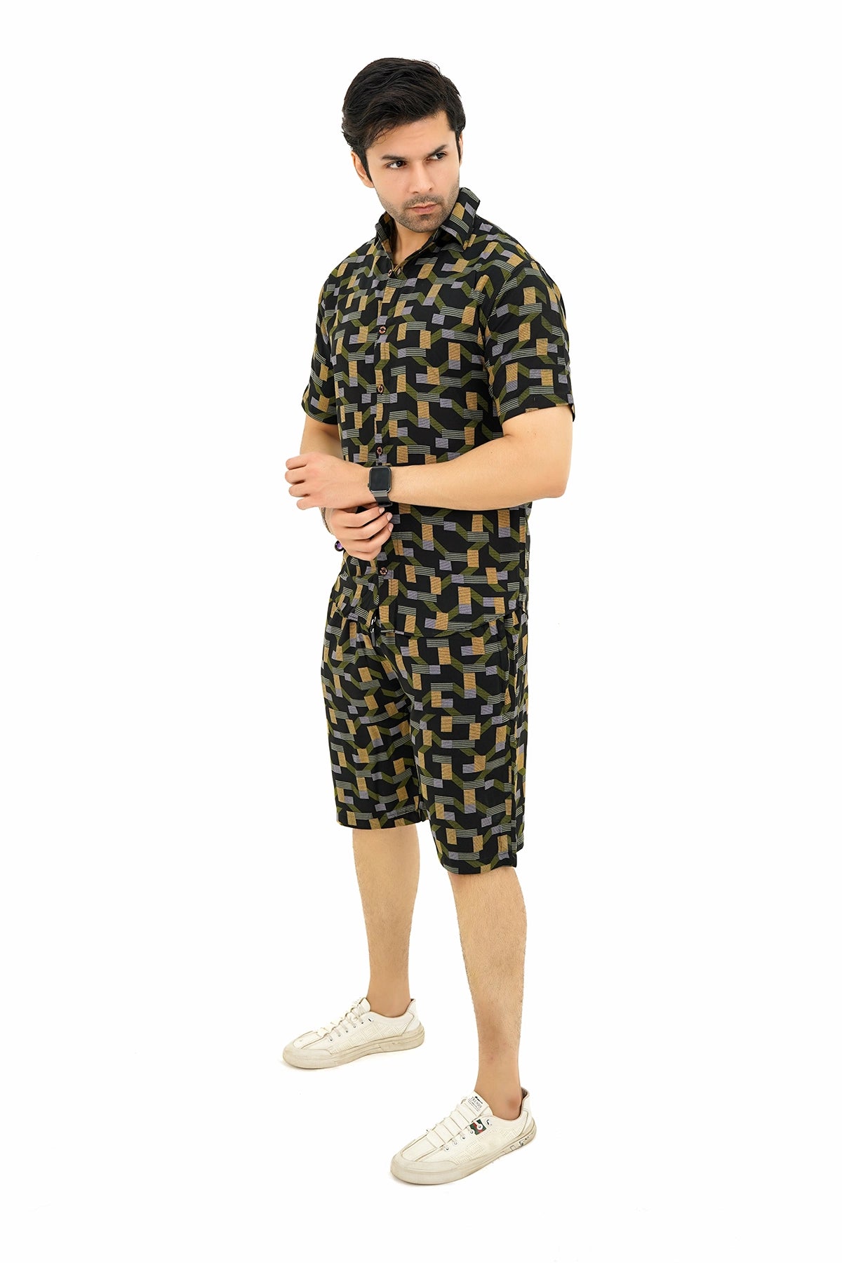 Islander Dune Echo Print Shirt & Shorts Set For Men(A018)