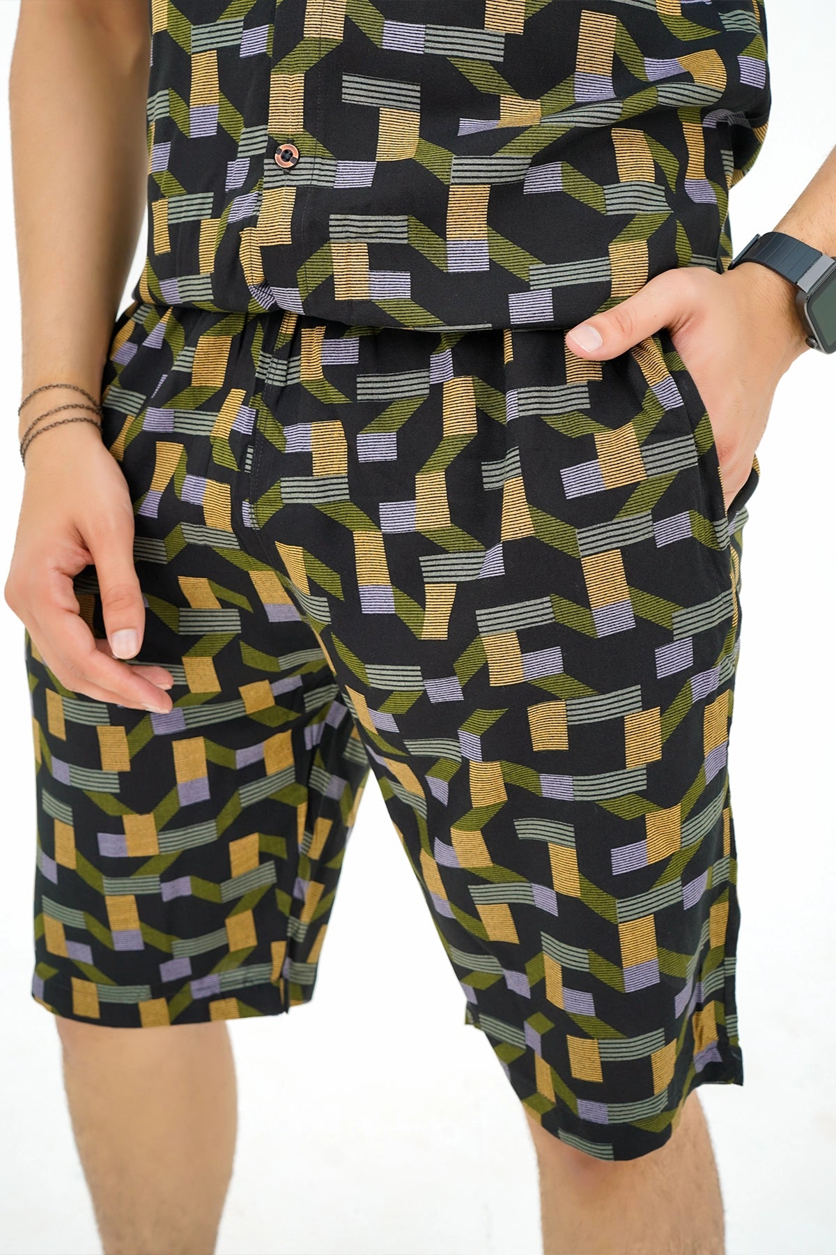 Islander Dune Echo Print Shirt & Shorts Set For Men(A018)