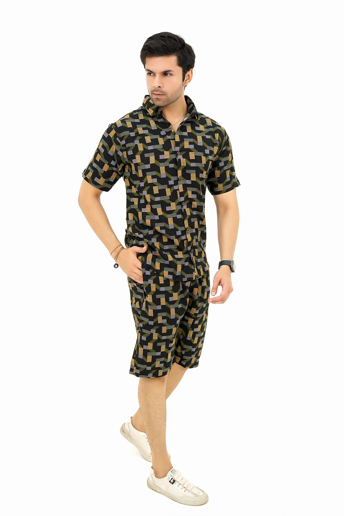 Islander Dune Echo Print Shirt & Shorts Set For Men(A018)
