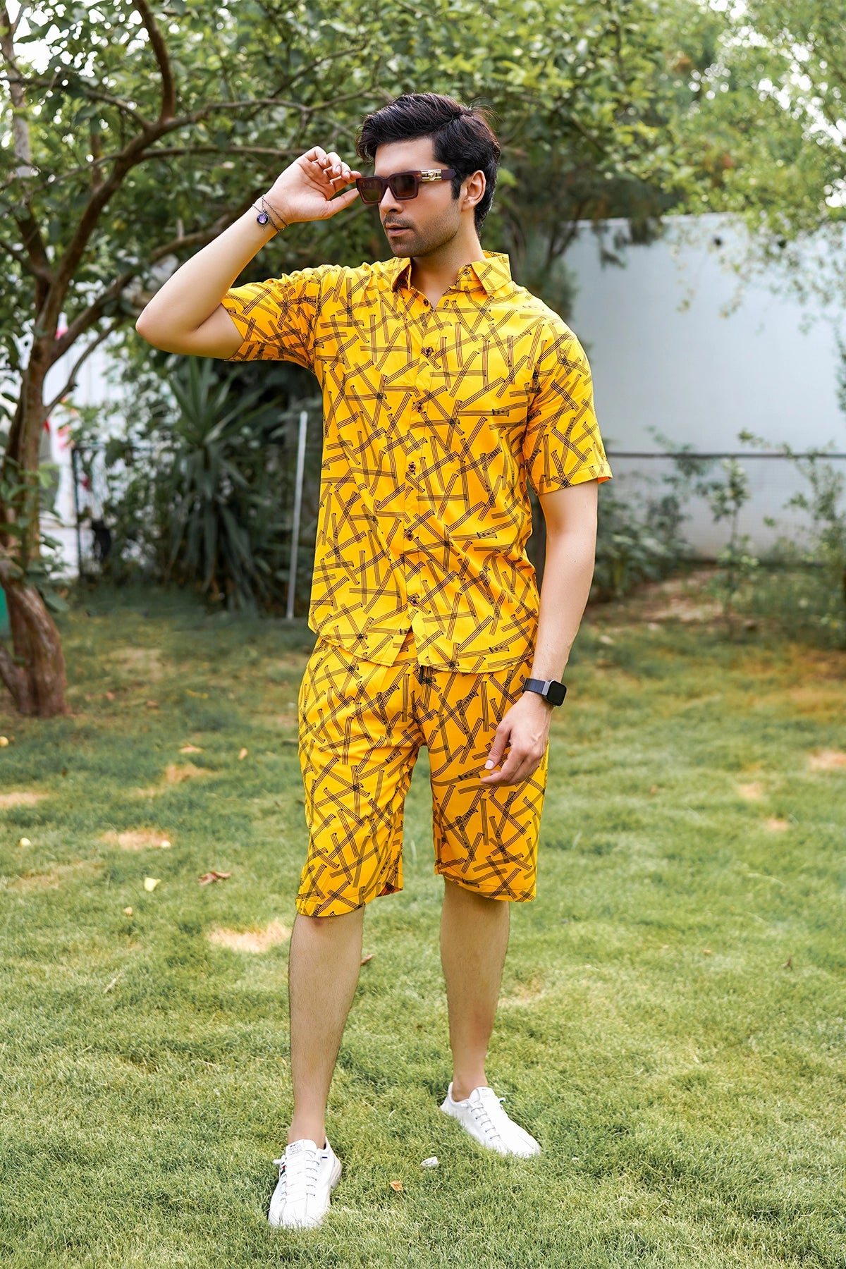 Islander Sandy Gridline Shirt & Shorts Set For Men (A011)