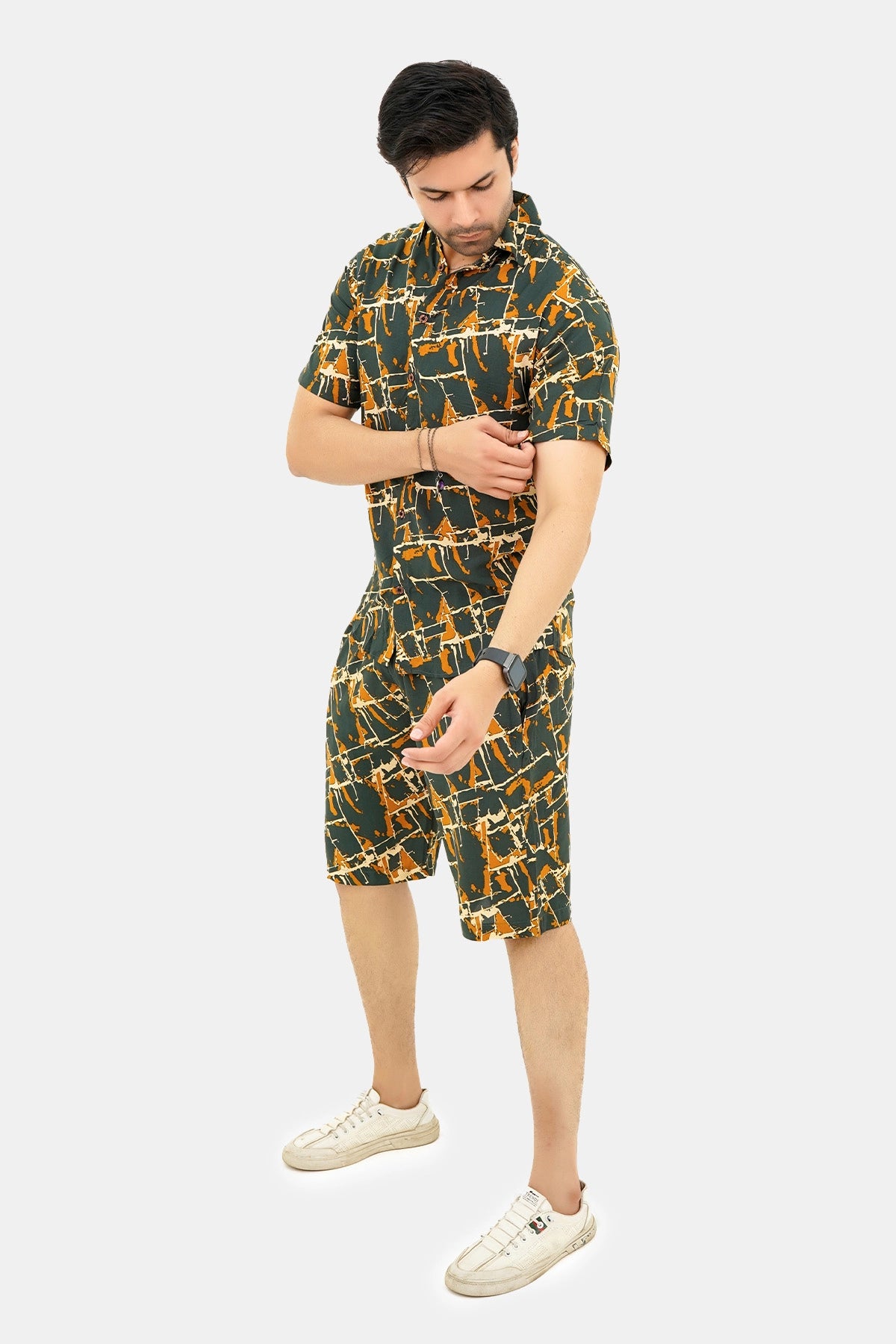 Islander Deep Reef Lines Shirt & Shorts Set For Men (A012)