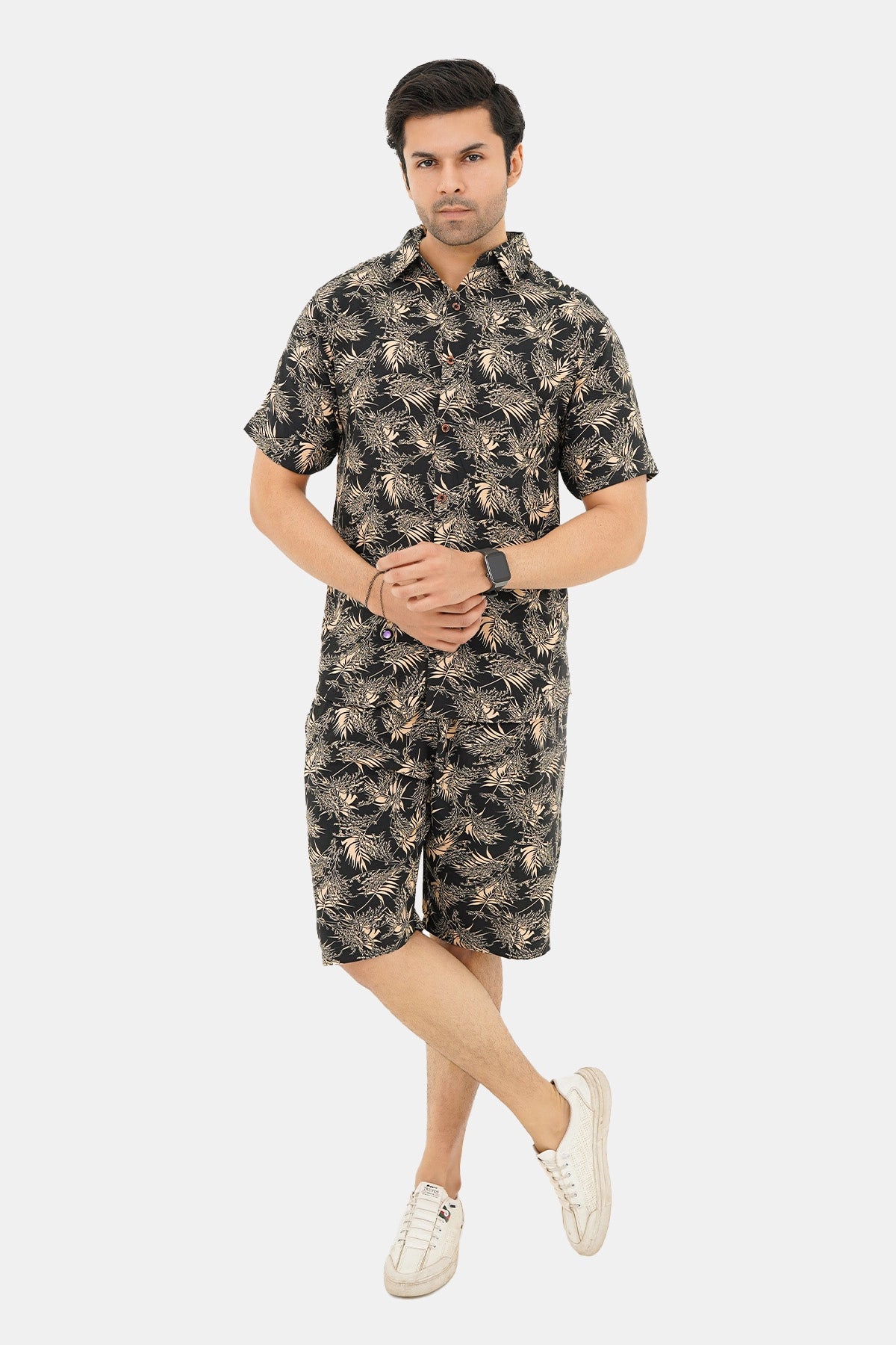 Islander Moonlit Palms Shirt & Shorts Set For Men (A013)