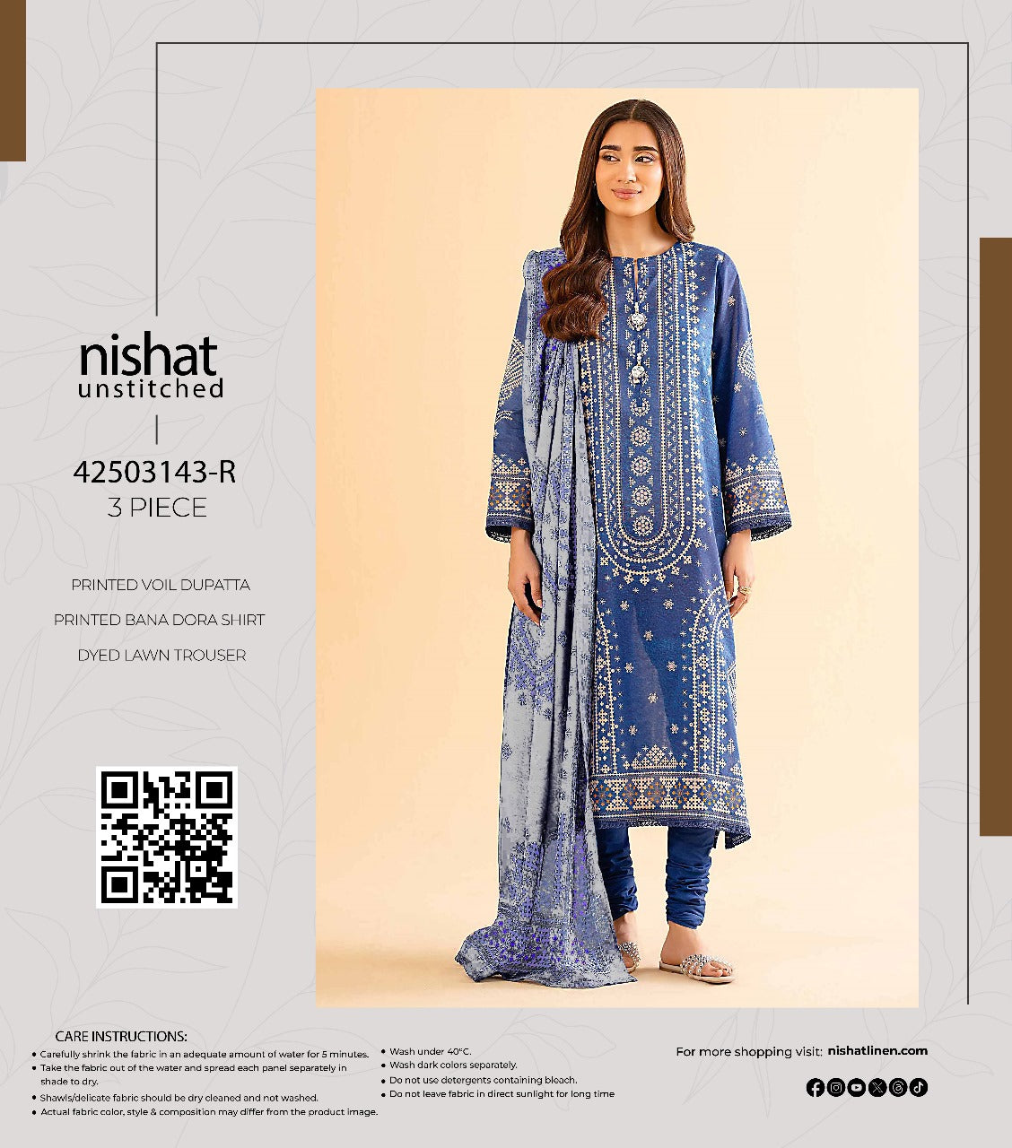 Nishat 3 piece printed Doriya Lawn