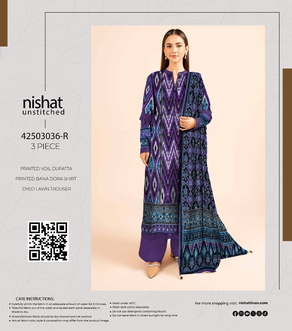 Nishat 3 piece printed Doriya Lawn