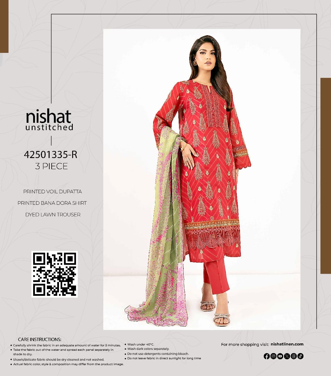 Nishat 3 piece printed Doriya Lawn