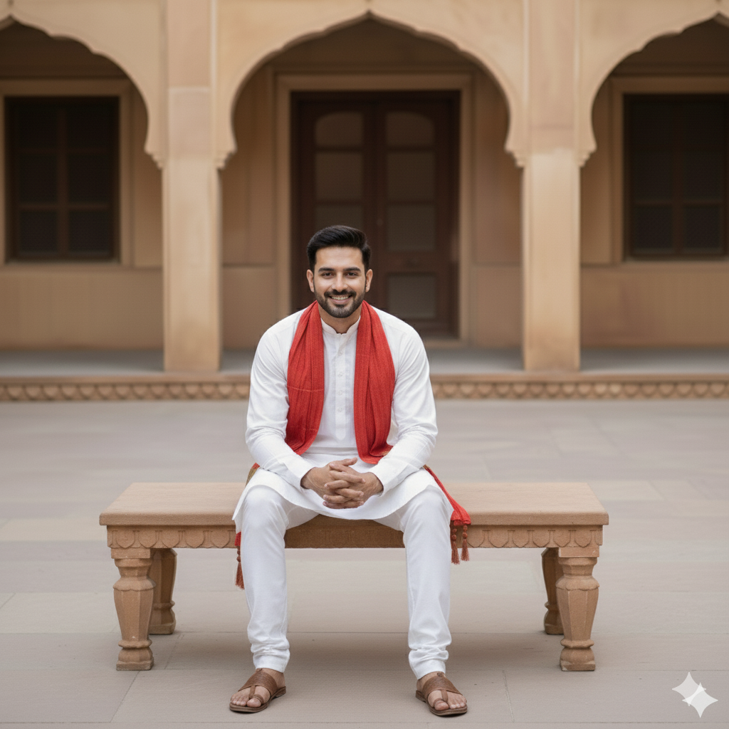 Red & Beige Festive Silk Dupatta