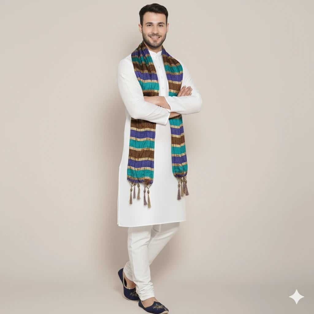 Royal Blue & Green Silk Mehndi Dupatta