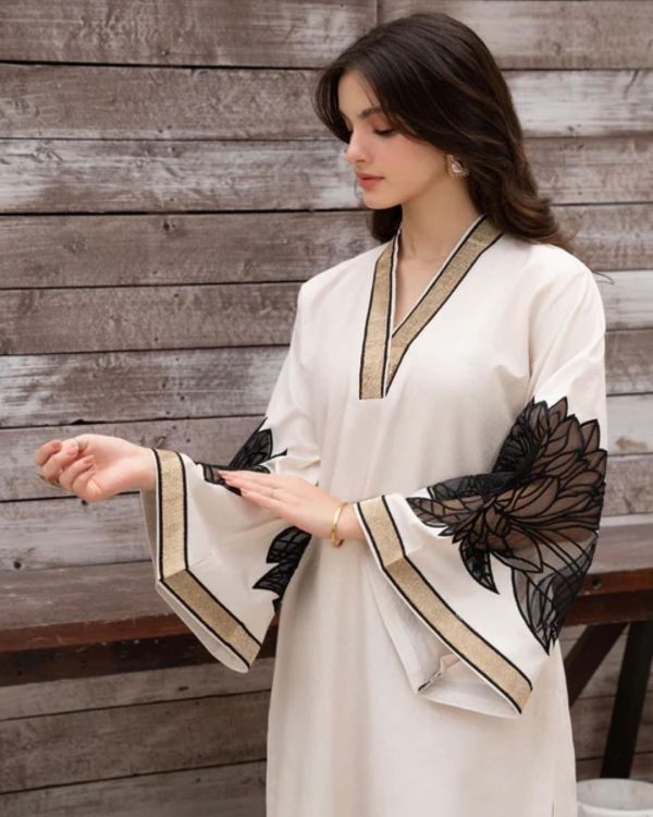 Almond Emb Shirt With Almond Emb Plazo ( Skin Colour) - Open Market Pakistan