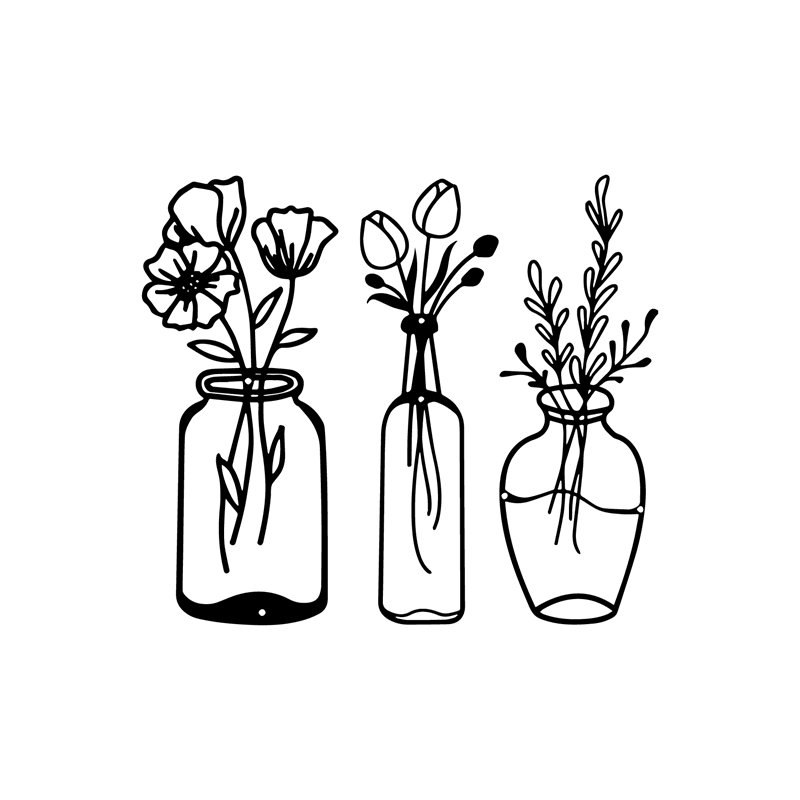 Spring Flower-Inspired Acrylic Wall Frames with Vase Laser Cutting 3 panels. - Open Market Pakistan