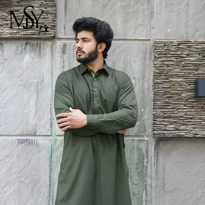 Shalwar Kameez - Olive Green S - Open Market Pakistan