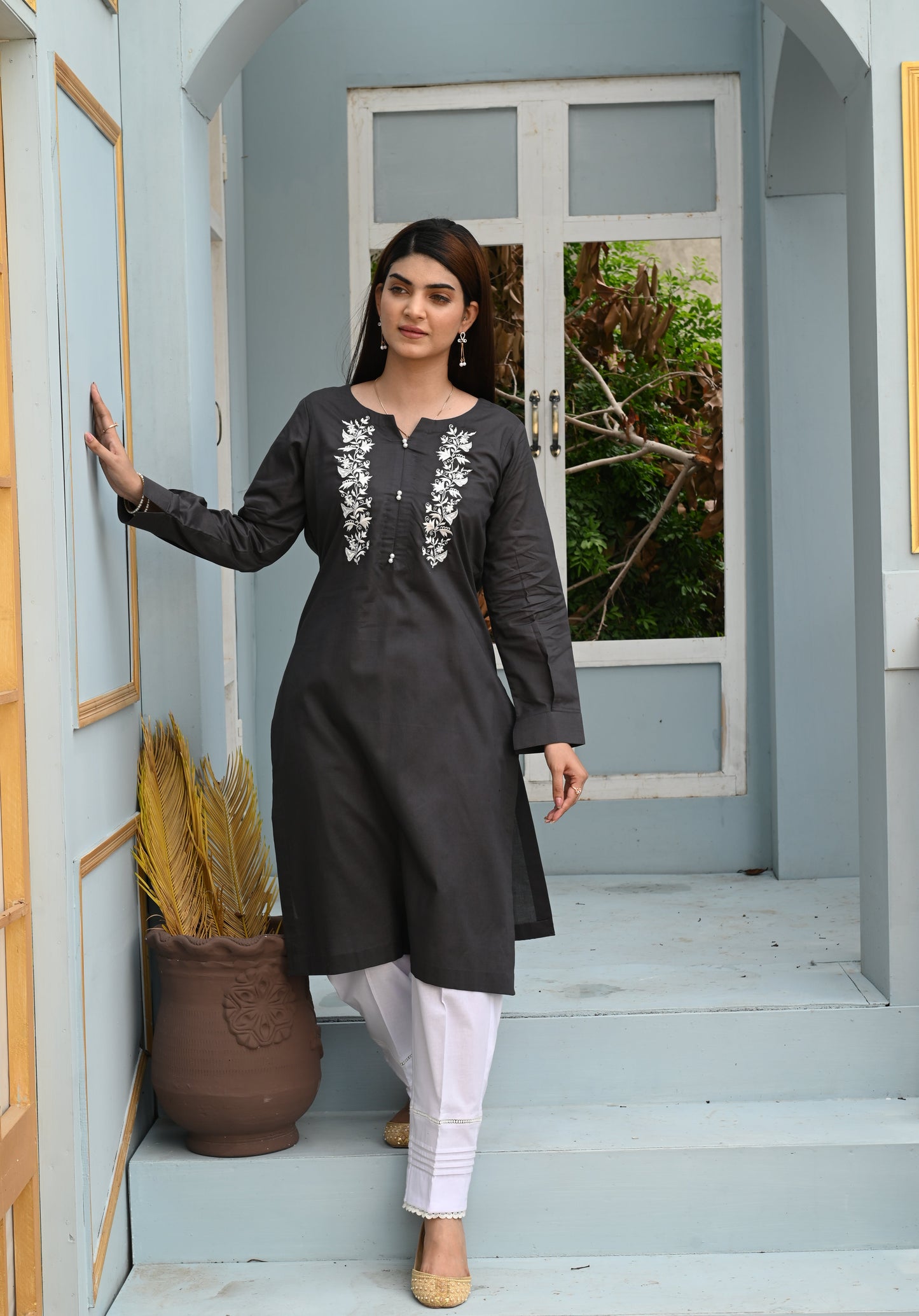 Stylish Cotton One-Piece with Bold Embroidery - Open Market Pakistan