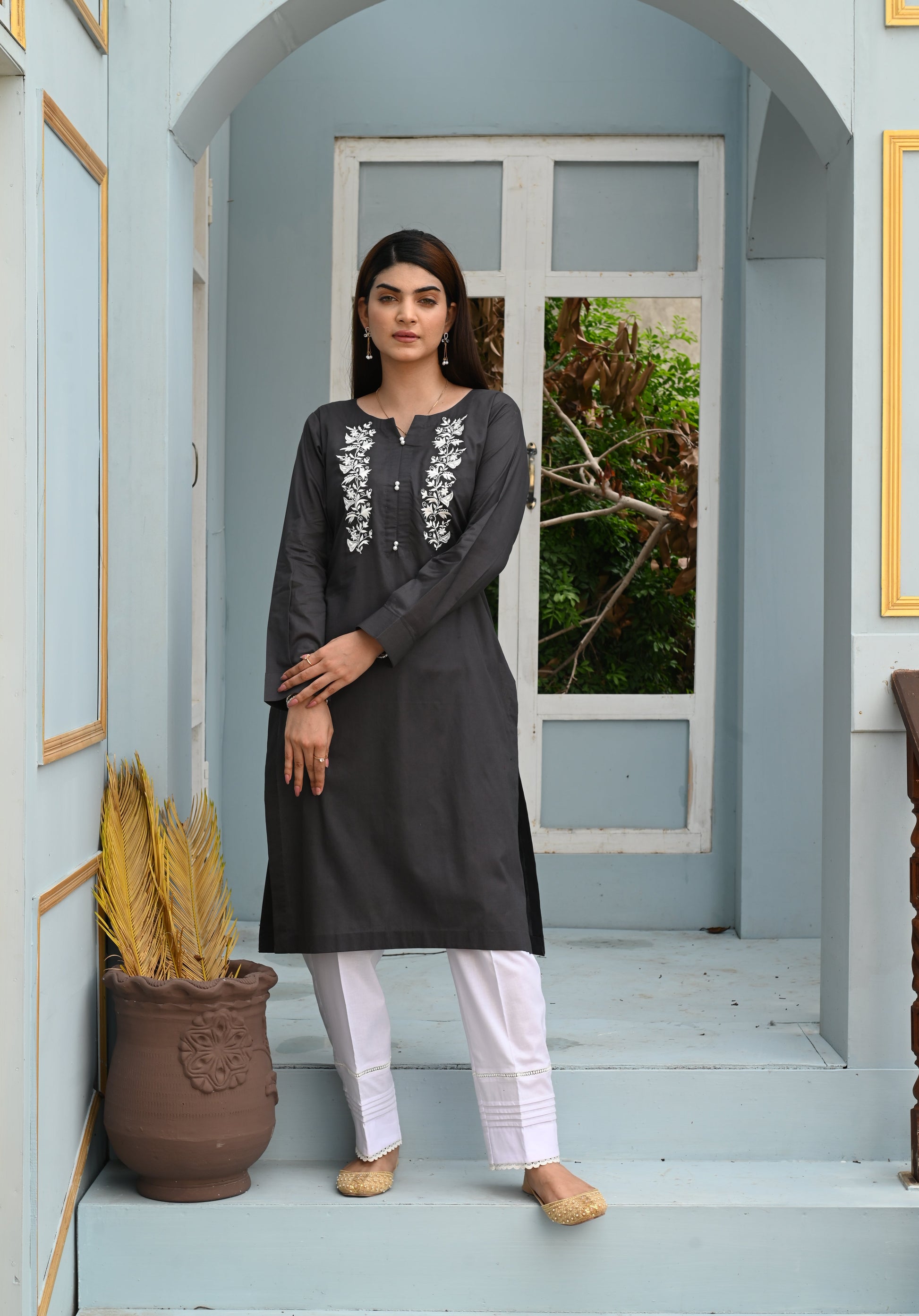 Stylish Cotton One-Piece with Bold Embroidery - Open Market Pakistan