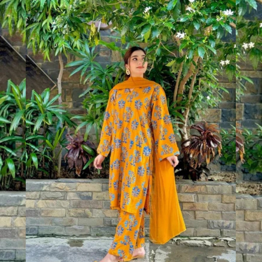 Elegant Mustard Stitched Sapphire Suits - Premium Linen Collection (2PC) - Open Market Pakistan