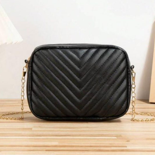 Horizontal Square Shaped Shoulder Bag | Pu Leather Bag For Girls & Women (black)