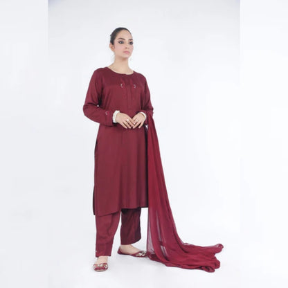 Mirror-Embellished 3-Piece Set with Chiffon Dupatta. - Open Market Pakistan