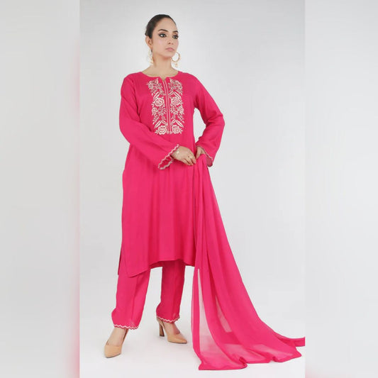 Embroidered 3-Piece Set with Chiffon Dupatta and Matching Trouser