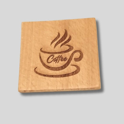 Imported Solid Beechwood Cup Coaster Engraved with Coffee Cup Design (set of 6 pieces)