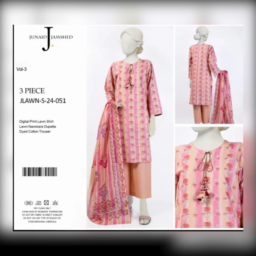 junaid Jamshed” Printed Lawn | Unstitched Collection 3 Pieces Casual Wear| Summer - Open Market Pakistan