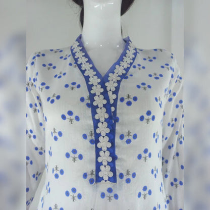 Elegant Printed Lawn Shirt with Lace Detailing for Summer - Open Market Pakistan