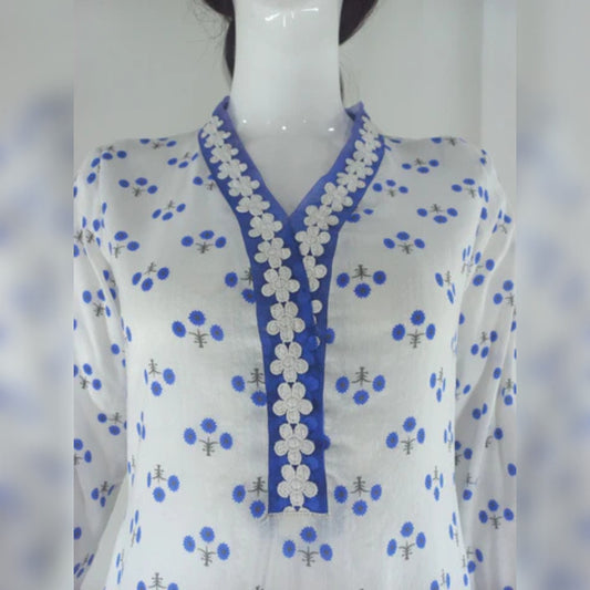 Elegant Printed Lawn Shirt with Lace Detailing for Summer