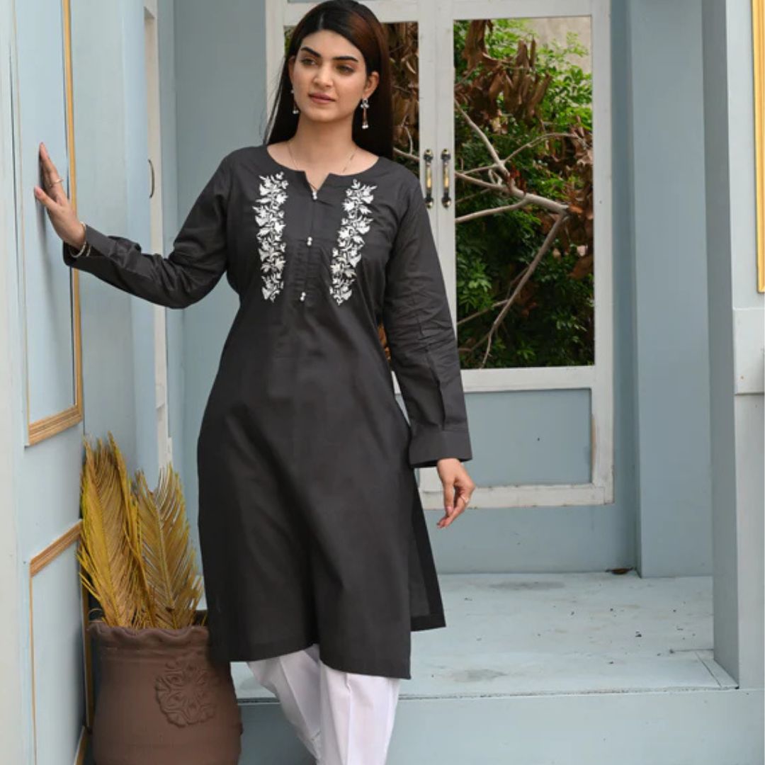 Stylish Cotton One-Piece with Bold Embroidery - Open Market Pakistan