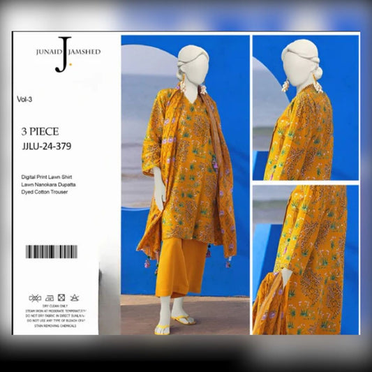 junaid Jamshed” Printed Lawn | Unstitched Collection 3 Pieces Casual Wear| Summer