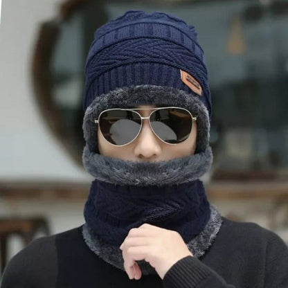 Winter Cap And Neck Elastic Knitting Thick Fleece Warm Woolen Beanie Cap Sport Hat & Neck Scarf Set 2 Piece(random Colors) - Open Market Pakistan