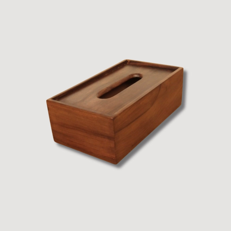 Wooden tissue box made with natural wood, squared plan box brown color. - Open Market Pakistan