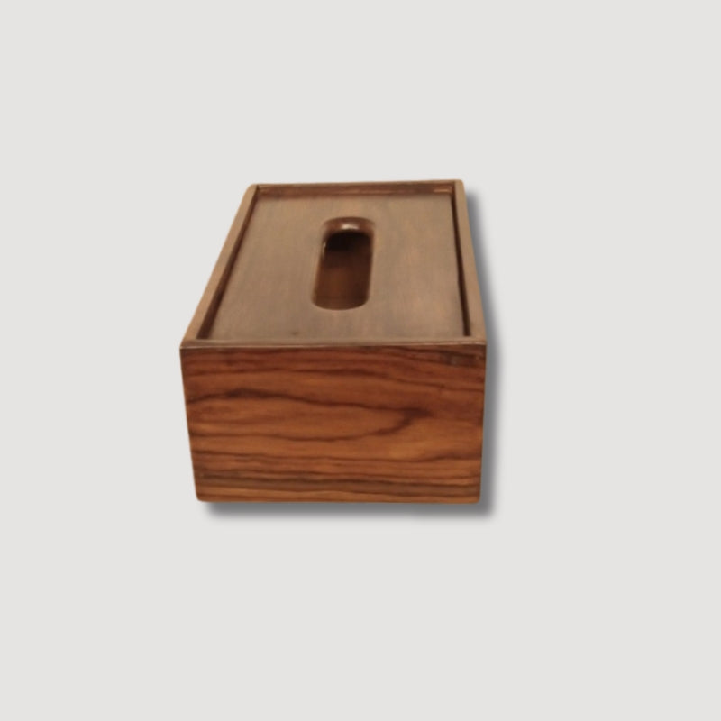 Wooden tissue box made with natural wood, squared plan box brown color. - Open Market Pakistan