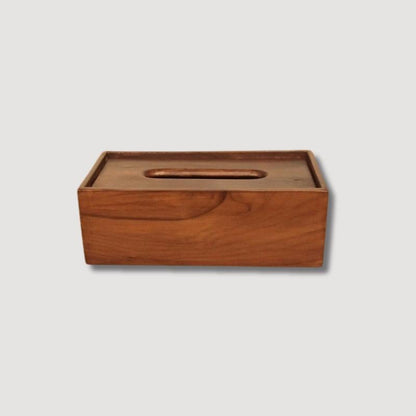 Wooden tissue box made with natural wood, squared plan box brown color. - Open Market Pakistan