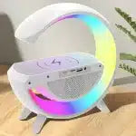 Multi-functional Led Clock Display Speaker G Lamp Bt- 3401 | Led Wireless Charging Speaker, G-shaped Speaker Light, Bluetooth Mp3 Player, Night Light And Alarm Clock - Open Market Pakistan