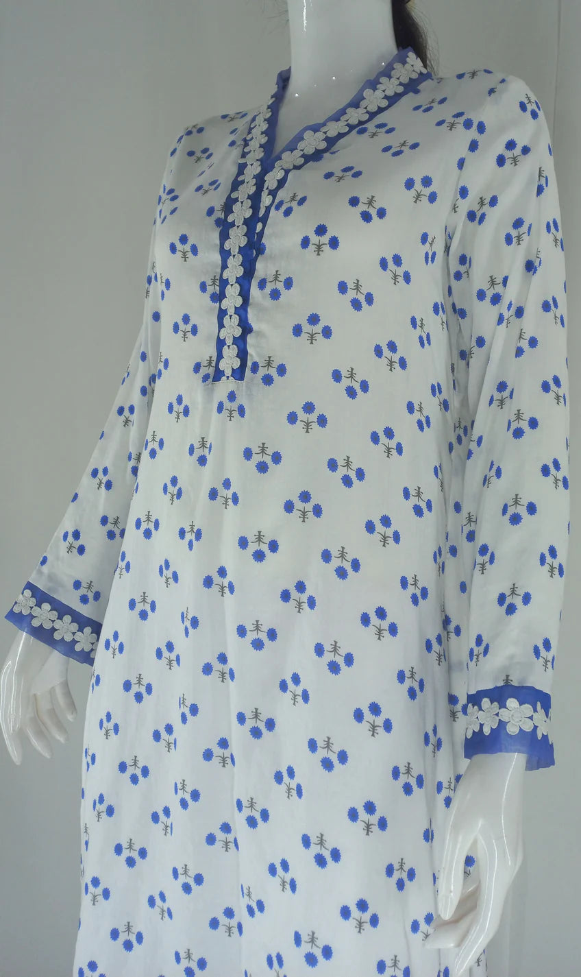 Elegant Printed Lawn Shirt with Lace Detailing for Summer - Open Market Pakistan